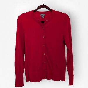 Eddie Bauer Red Cardigan Long Sleeve Grandma Sweater Cotton Blend Small